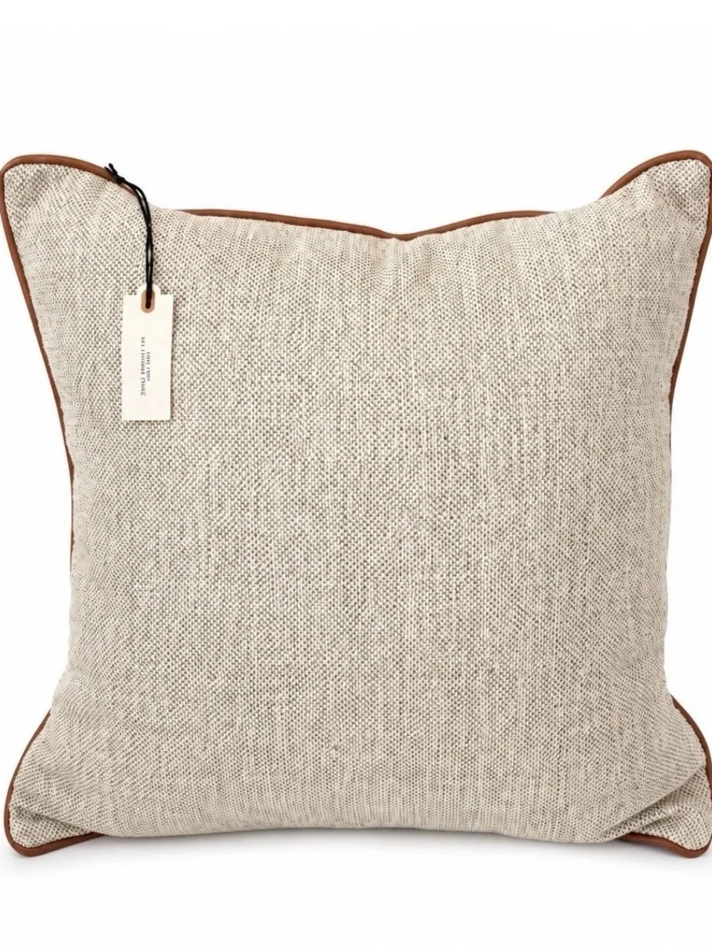 Magnolia Neutral Textured Pillow with Tan Piping